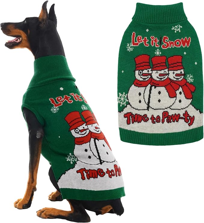 IECOii Christmas Dog Sweater for Large Dogs Girl Boy, XXXL Dog Christmas Sweater with Leash Hole, Xmas Pet Turtleneck for Festive, Holiday Snowman Snowflake Pattern for Christmas Photos, Green, 3XL