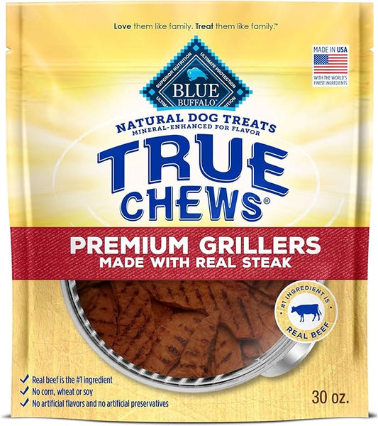 Blue Buffalo True Chews Premium Grillers Natural Dog Treats, Steak 30 oz bag