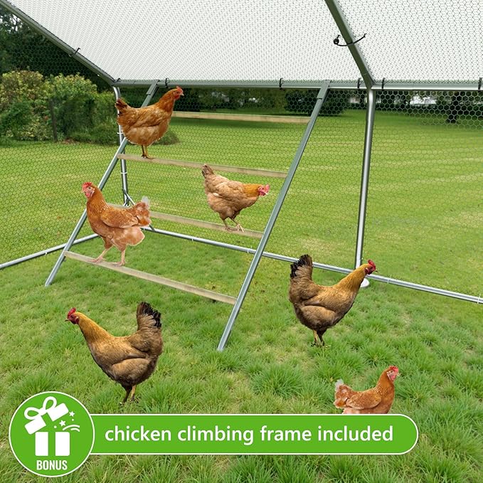 Large Chicken Coop,Metal Chicken Run for Yard with Feeding Door,Walk-in Chicken Pen for 10-20 Chickens,Outdoor Poultry Cage with Anti-UV Cover,Duck Rabbit House
