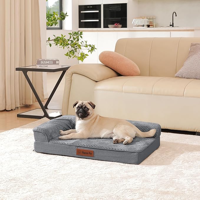 Orthopedic Dog Bed Medium Size Dog, 30x20x6 Inches Memory Foam Pet Bed for Small and Medium Dogs, Washable Removable Cover, Nonskid Bottom, Waterproof, Dark Grey