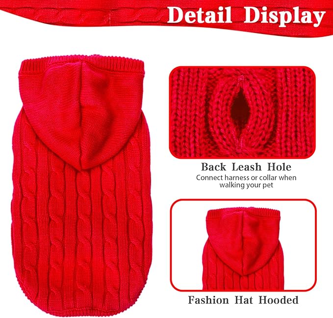 PUPTECK Winter Dog Cat Sweater Coat - Soft Cold Weather Clothes Knitwear for Kitties & Small Dogs Indoor Outdoor Walking Warm, Knitted Classic for Doggies Kitties Girls Boys, Red L
