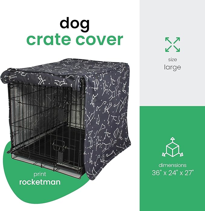 Molly Mutt Rocketman Dog Crate Cover, 100% Cotton Canvas Cover with 2 Roll-Up Panels, Ideal for Dog or Cat Crate, Durable, Washable, and Free of Harmful Chemicals, 36" x 24" x 27"