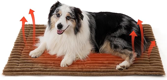 Bedsure Self Warming Dog Bed, Large Self Heating Dog Crate Pad, Thermal Extra Warm Puppy Mat Indoor, Non-Slip & Washable, Not Electric, 41" x 29", Brown