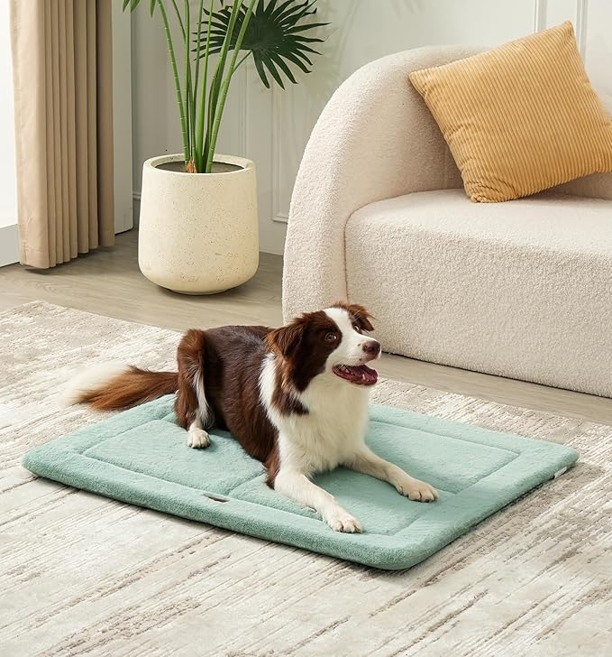 MADE 4 PETS Dog Crate Pad Bed for Small Dogs, Washable & Reversible, Anti-Slip Kennel Mat for Cozy Sleeping, Soft Fluffy Dog Bed for Indoor & Outdoor Use, 24"x18", Green