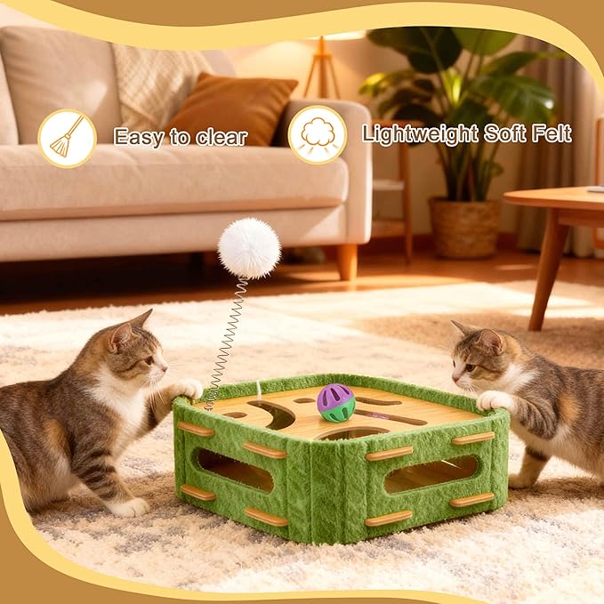 GLIDESMOOTH Interactive Cat Toy Puzzle Toys for Indoor, Felt Maze Box, Cat Toys, Mental Stimulation and Entertainment, Square, Green, 1 Set