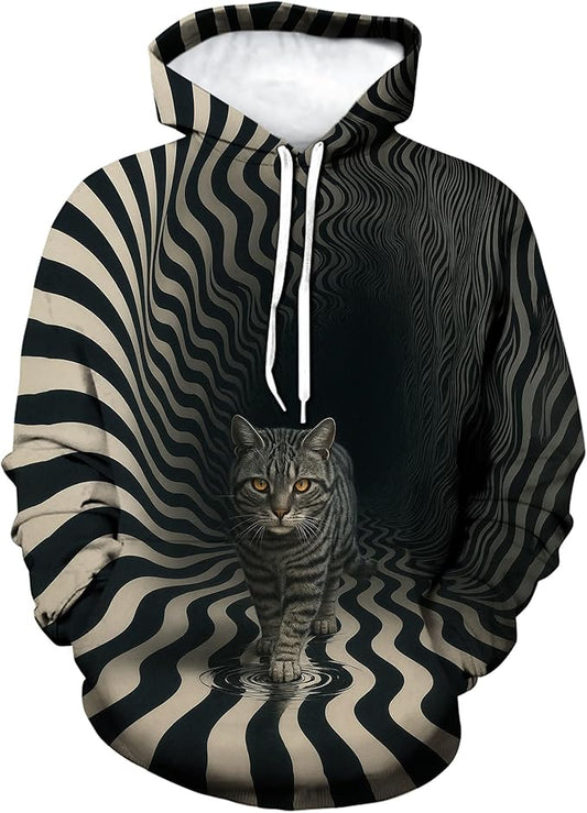 Blissboy Novelty Long Sleeve Hoodie Funny Cat Print Sweatshirts
