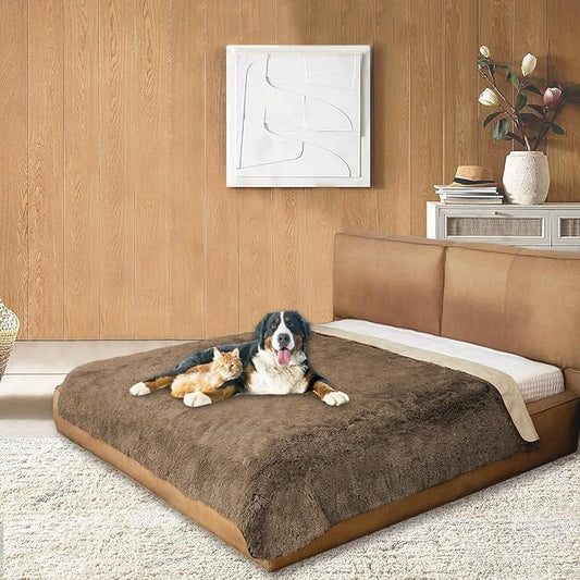 Dogs/Cats Bed Mats, Dog Pad Washable Removable Couch Cover with Anti-Slip Back, Plush Long Fur Mat, Perfect for Small, Medium and Large Dogs.(Brown, 82"x120")