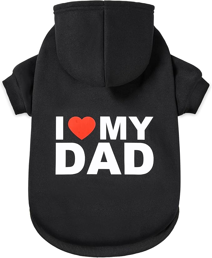 GreenJoy Dog Sweater Dog Hoodie Cold Weather Coat Hooded Sweatshirt for Puppies,Cats, Small Medium Large Dogs (Black (I Love My Dad), Medium/Large)