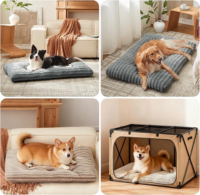 FURTIME Washable Dog Bed Large Sized Dogs, Deluxe Dog Crate Beds Comfy Fluffy Kennel Pad Anti-Slip Pet Sleeping Mat, Machine Washable Dogs Pillow, 35"x23"x3.5", Gray