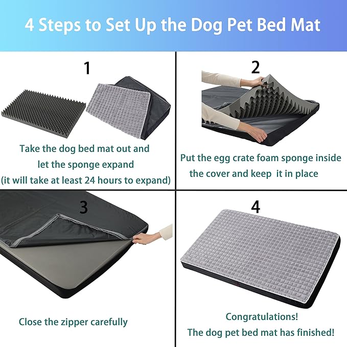 Dog Bed, Waterproof Orthopedic Dog Beds for Large/Medium/Small Dogs, Dog Crate Pad with Removable Washable Pet Mat Cover, Non-Slip Bottom (XXXL(54''x42''x4''), Grey Side)