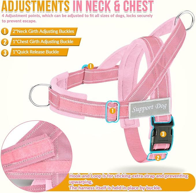 SlowTon No Pull Dog Harness - Heavy Duty Dog Harness and Leash Set for Medium Large Dogs, Reflective Tactical Harness with Soft Padded and Front Clip for Easy Walk and Training (PI, L)