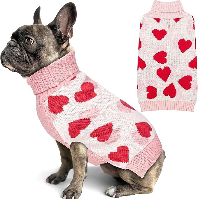 KYEESE Dog Sweater with Leash Hole Dog Sweaters Red Heart Pet Sweater,L