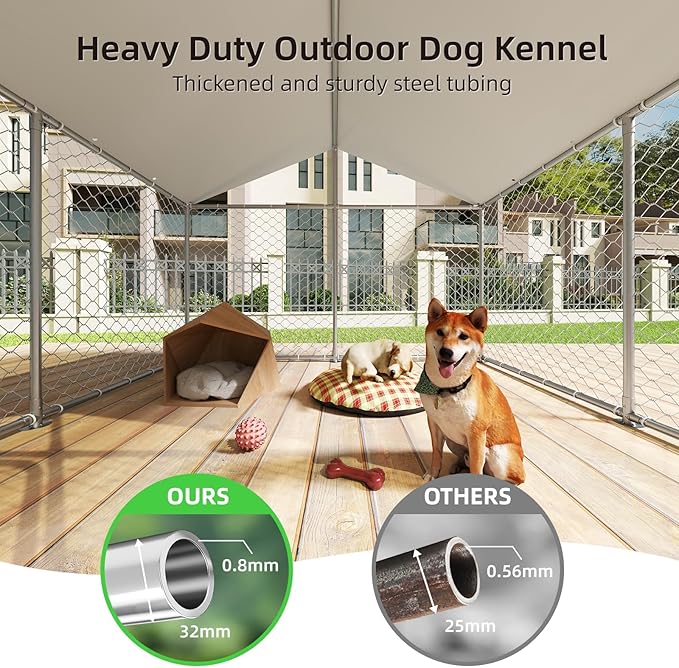 7.8x7.8 ft Outdoor Dog Kennel Outside with Metal Gate Large Dog, Outdoor Dog Pens with Roof, Heavy Duty Dog Kennel for Backyard Farm Use (93x93x63IN)
