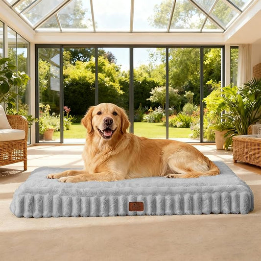 Orthopedic Dog Bed for Large Dog, Waterproof Pet Bed for Crate,Non-Slip Bottom and Egg-Crate Foam with Removable Washable Cover Crate Bed,Grey,35"x22"x3"
