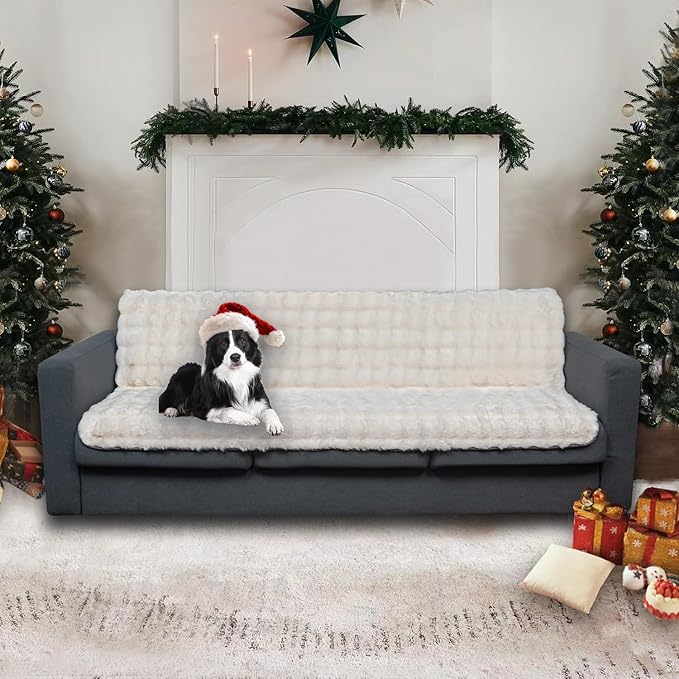 Waterproof Dog Bed Cover, Dog Pad Soft Plush Pet Blanket with Anti-Slip Back for Bed Couch Sofa, Furniture Protector for Small, Medium and Large Dogs and Cats (White-Bubble, 82"x102")