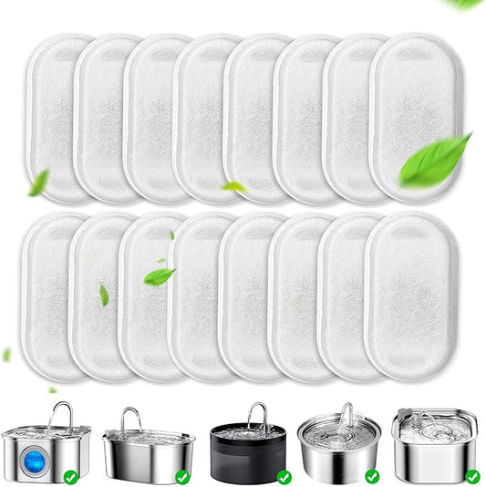 Cat Fountain Filters, 16 Pack Cat Water Fountain Filter for Stainless Steel 67oz/2L Pet Fountain, Replacement Filters for Pet Drinking Fountain