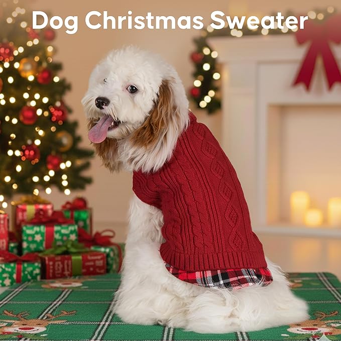 KYEESE Dog Sweater Soft Pullover Dog Sweaters for Medium Dogs Girl Warm Turtleneck Medium Dogs Sweater Stretchy Knitwear Cat Clothes with Gingham Patchwork Thick Pet Coat for Fall Winter Cold Weather