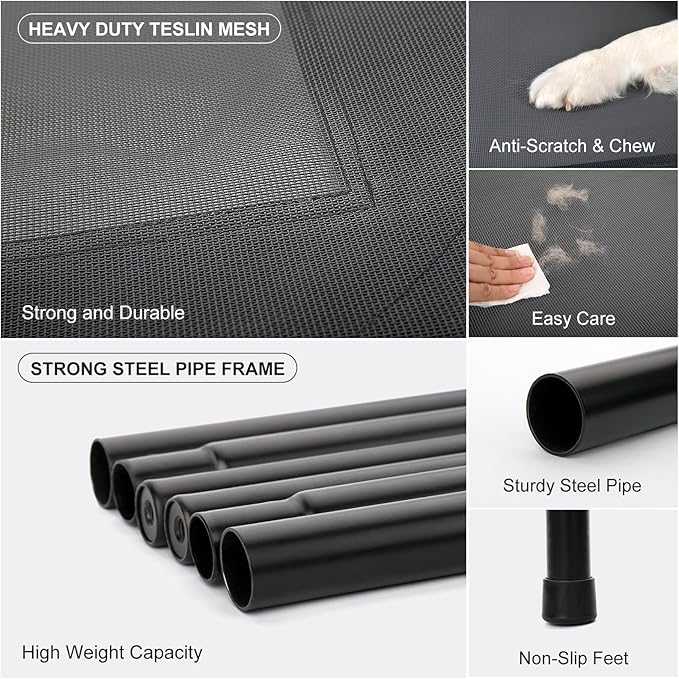 50" Lx32 Wx8 H Cooling Elevated Dog Bed for Large Dogs with Non-Slip Floor Protectors & Breathable Mesh, Raised Indoor & Outdoor Dog Cot Pet Hammock, Green
