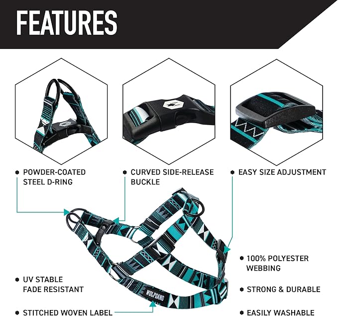 Wolfgang Heavy Duty Adjustable Dog Harness, Pull-Tested to Over 800 lbs for Walking & Training, WesternSky Print, Small