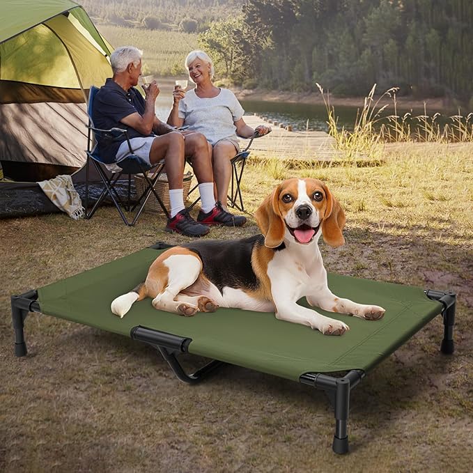 Love&go Elevated Dog Bed with Metal Frame, Cooling Raised Pet Cot for Dog and Cat (M - Olive Green Bed, Medium-29.9x19.5x5.5 inch)