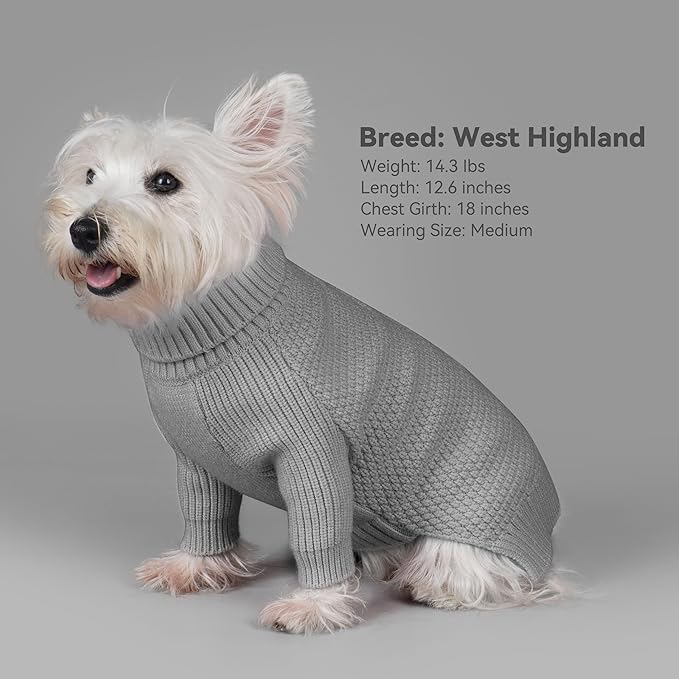 cyeollo Small Dog Sweater with Long Sleeves Turtleneck Knitted Warm Dog Clothes Puppy Sweaters for Small Dogs, Grey S