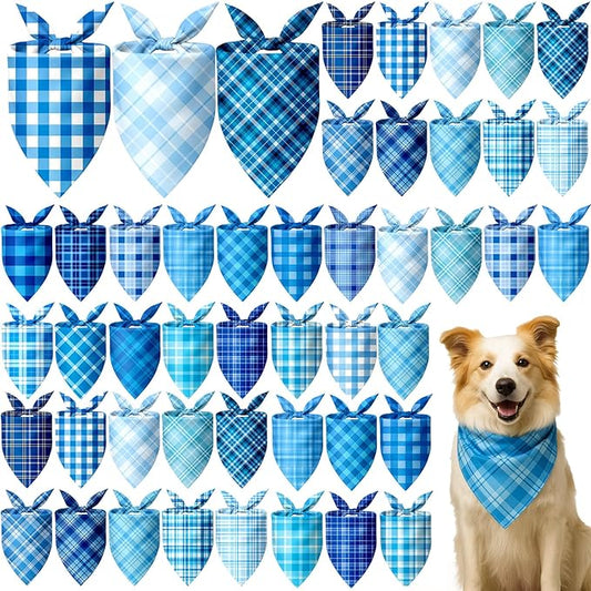 Abbylike 50 Pcs Winter Plaid Dog Bandanas Bulk Blue Bandanas for Dogs Triangle Kerchief Bibs Scarf Set for Pet Winter Costume Photo Props Accessories Pet Shops (31.5 x 21.7 x 21.7 Inch)
