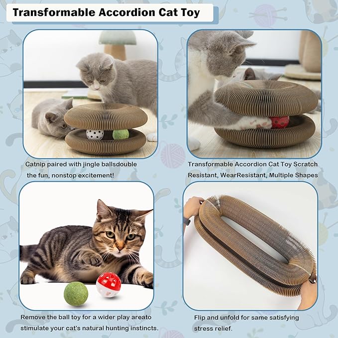 LGYJQTCMG Magic Organ Cat Scratcher Adventure Toy with Bell and Catnip Balls Toys Foldable Recyclable Accordion Kitten Toy Ultimate Interactive Mental & Physical Exercise Cat Toys for Indoor Cats