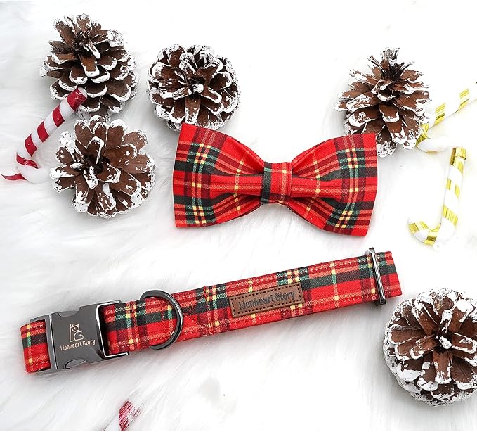 Lionheart Plaid Dog Collar - Adjustable Bow Tie Collar for Large Dogs for Girl or Boy Dogs