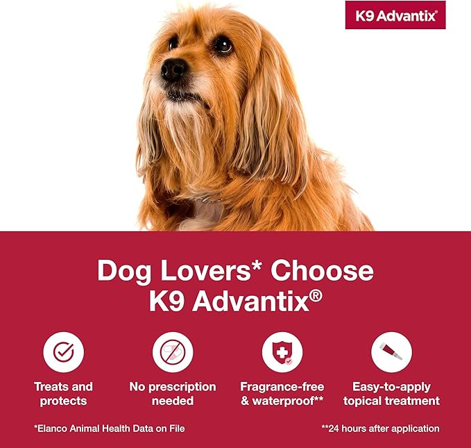 K9 Advantix Flea, Tick & Mosquito Prevention for Dogs 11-20 lbs. | Flea Drops for Medium Dogs | Apply Monthly | 2 Treatments (Pack of 4)