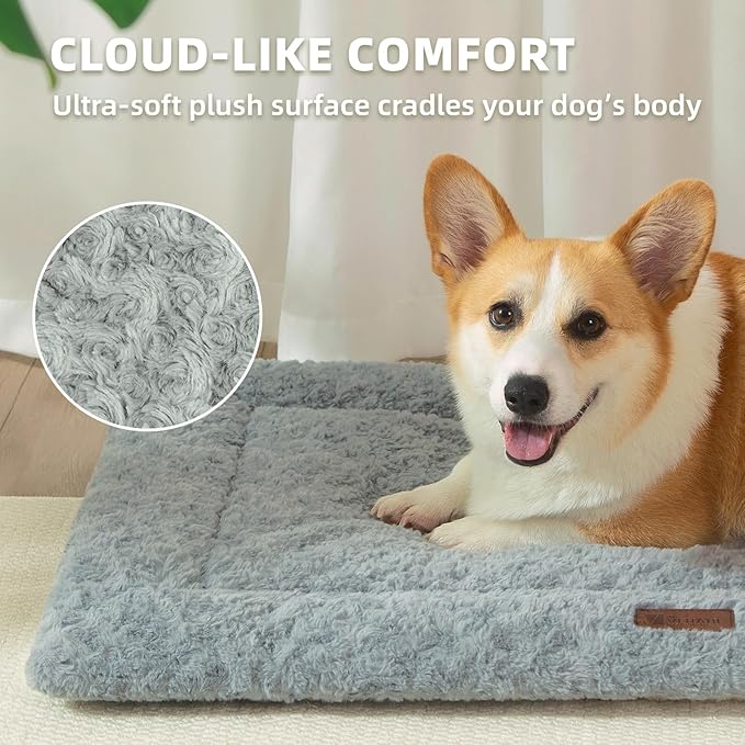 Fluffy Reversible Dog Bed Mat - Ultra Soft & Machine Washable Dog Crate Pad fit for Metal Kennel, Cozy Sleeping Mat, 47" x 29", Light Gray