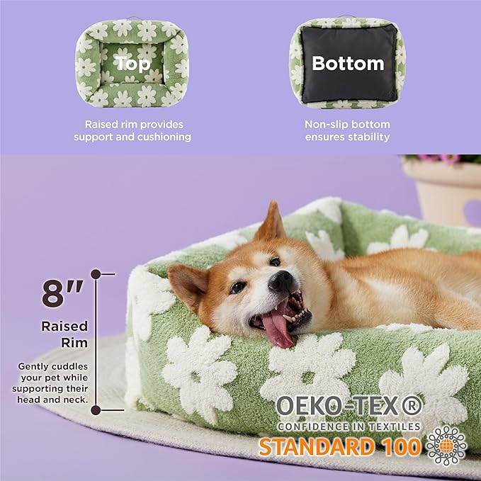 LE SURE Cute Dog Bed for Large Dogs - Washable Pet Beds,Cozy Rectangle Orthopedic Sofa with Jacquard Shaggy Plush & Anti Slip Bottom,36x27x8inches