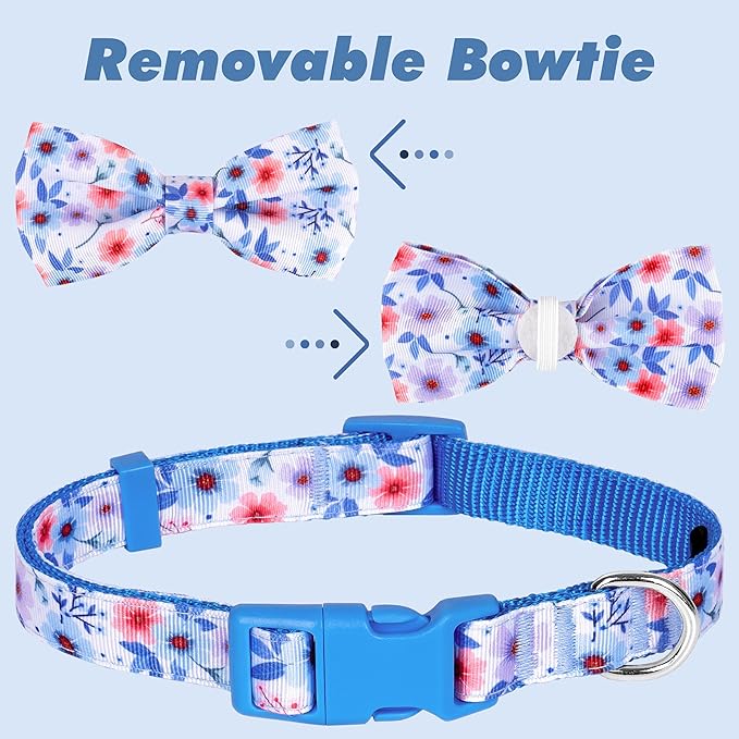 azuza Dog Collar with Bow Tie, Soft and Comfortable Adjustable Bowtie Dog Collar for Small Dogs (S, Gerbera)