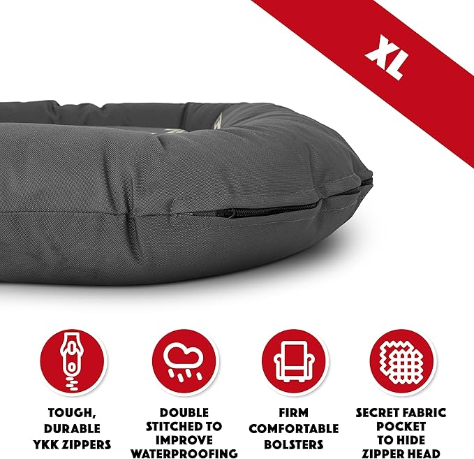 The Dog’s Bed Utility Waterproof Dog Bed, XL Durable Grey Oxford Fabric, YKK Zippers, Washable Reversible Cover, Dog Beds for Home Car Crate & Yard, Puppy & All Pet Comfort, Veterinary Approved