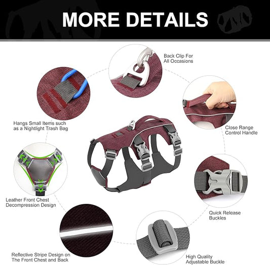 Escape Proof Dog Harness with Handle - Reflective No Pull Dog Vest, Lightweight Full Body Pet Harness Adjustable for Small Dogs Walking,Training(Maroon,Chest:14-22")