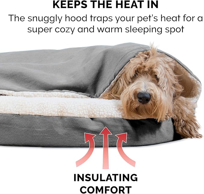 Furhaven 35" Round Cooling Gel Dog Bed for Large/Medium Dogs w/ Removable Washable Cover, For Dogs Up to 50 lbs - Sherpa & Suede Snuggery - Gray, 35-inch