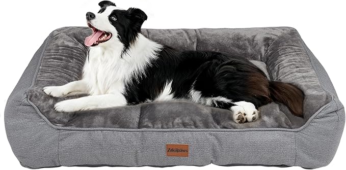 Orthopedic Dog Bed for Large Dogs - Waterproof Memory Foam Dog Couch Bed with Sides, Pet Beds with Washable Cover & Non-Slip Bottom, Grey, 38x28 Inch