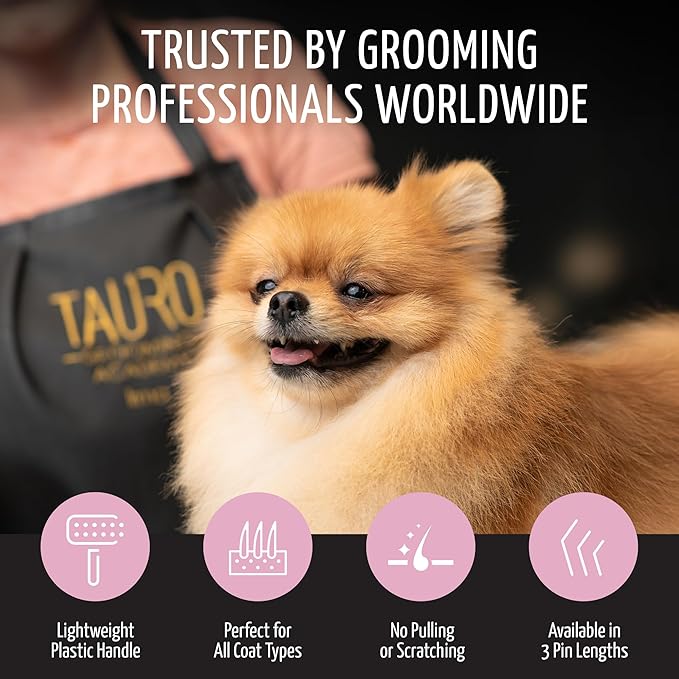 Tauro Pro Line Slicker Dog Brush for Shedding - Detangler for Dense & Long Hair - Dematting Pet Slicker Brush for Dogs & Cat, Doodle Grooming, Non-Slip Grip, Soft Pin (Size S - Pink)