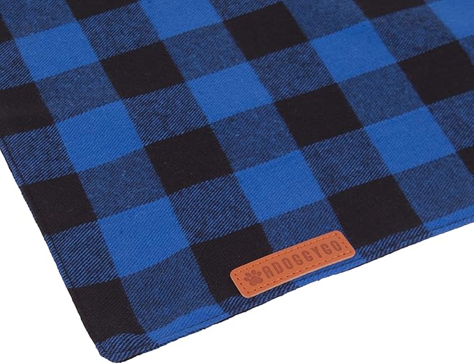 ADOGGYGO 4 Pack Dog Bandana Christmas Classic Plaid Bandana Scarf, Multiple Sizes Offered, Blue White Green Red Plaid Bandana for Medium Large Dogs (Large)