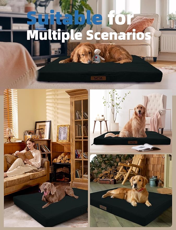 Sytopia 42" XL Indestructible Waterproof Chew-Resistant Dog Bed, 90 lbs Capacity for Extra Large Dogs, Indoor & Outdoor Use, Black