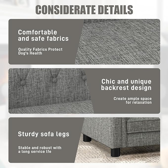 Dog Sofa Couch for Medium Dogs, 31" Memory Foam Dog Couch with Washable Fabric Removable Cushion, Sofa Bed for Medium Dogs, Grey