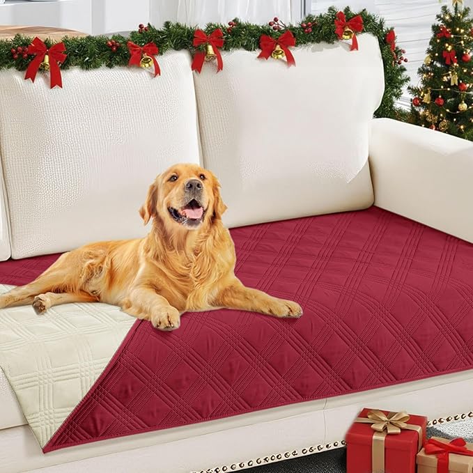 hyha Waterproof Dog Blanket, Reversible Pet Bed Blanket, Soft Sofa Couch Cover for Dogs Washable, Waterproof Pet Couch Covers for Sofa Puppy Cats Furniture Protector(30"x70", Wine Red/Beige)