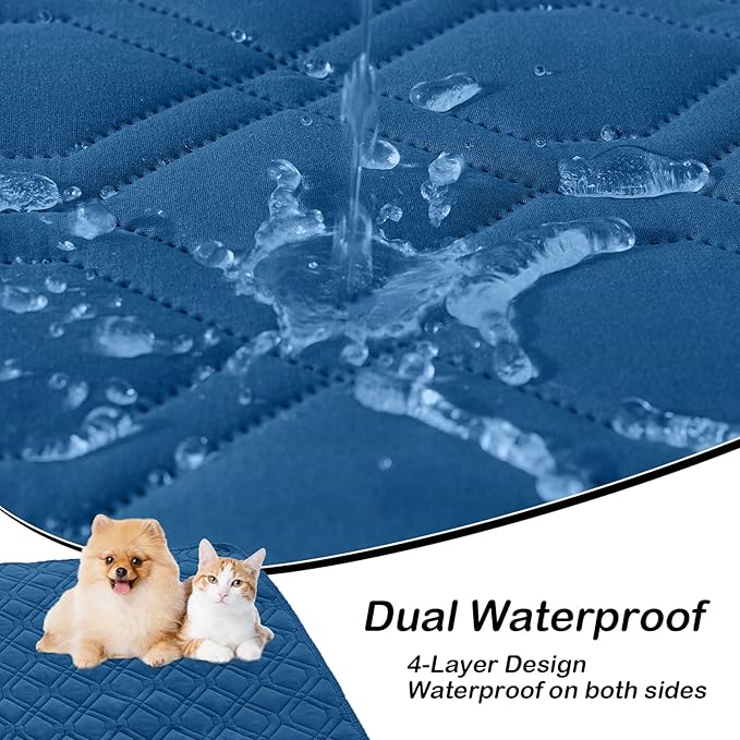 hyha Waterproof Dog Bed Blanket, Soft Pet Blankets, Waterproof Couch Cover for Dogs, Reversible Sofa Covers Washable for Furniture (82x82 Inch, Navy Blue/Blue)