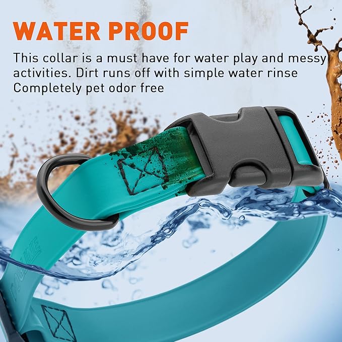 Dogline Durable Biothane Waterproof Collar for Dogs - Odor-Resistant Coated Webbing, Quick-Release Design, Comfortable Adjustable Fit, 1" W by 15-25" L, Teal