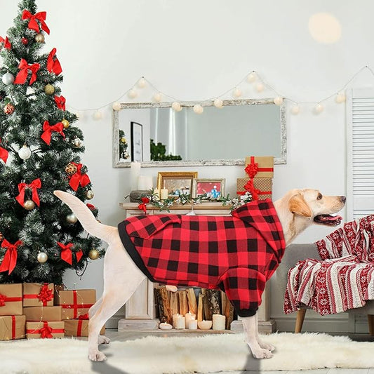 Dog Hoodie Sweater Red Buffalo Plaid Pet Clothes Warm and Soft Breathable Cozy Large Pet Sweater Dog Hoodies for Large Dogs with Pocket(L)