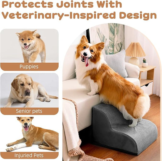 Makigued Dog Stairs for Small Dogs and Cats, 12" H 2 Steps Pet Steps Ramp for High Bed, Couch, Sofa, Waterproof Pet Stairs with Removable Washable Cover, Non-Slip Bottom, Dark Gray