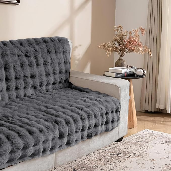 Waterproof Dog Bed Cover, Dog Pad Soft Plush Pet Blanket with Anti-Slip Back for Bed Couch Sofa, Furniture Protector for Dogs and Cats (Noble Gray-Bubble, 52"x82")