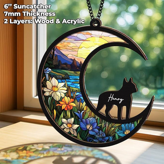 6'' Boston Terrier Memorial Suncatcher, Personalized Name, Pet Ornament Window Car Hanging, Sympathy Gift for Loss of Pet, Passed Away Remembrance Gift for Dog Lovers 61-SS1