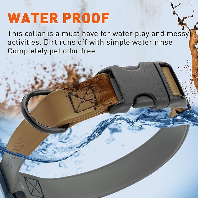 Dogline Durable Biothane Waterproof Collar for Dogs - Odor-Resistant Coated Webbing, Quick-Release Design, Comfortable Adjustable Fit, 1" W by 15-25" L, Coyote Brown