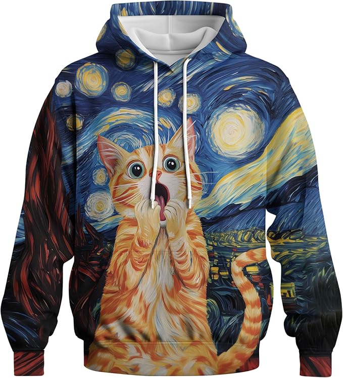 Blissboy Novelty Long Sleeve Hoodie Funny Cat Print Sweatshirts