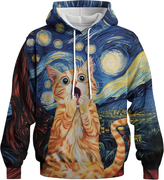 Blissboy Novelty Long Sleeve Hoodie Funny Cat Print Sweatshirts